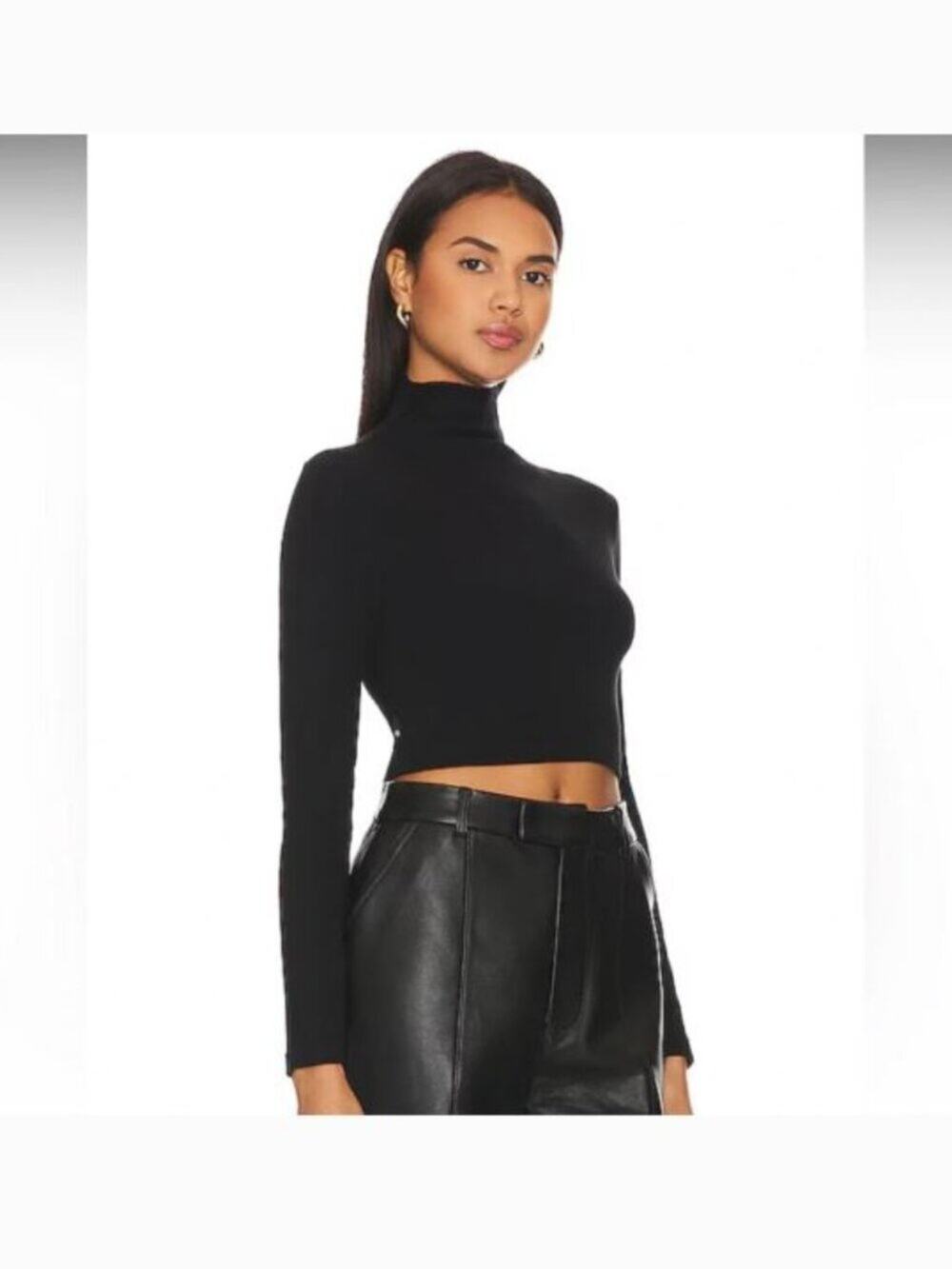 Emrata X AG Kathryn Ribbed Knit Turtleneck Top Black Small Cropped Slim Fit Y2K
